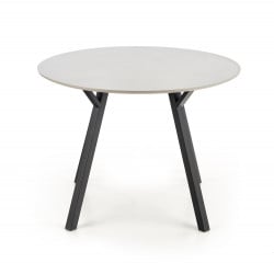 Table de salle à manger ronde avec plateau verni gris et pieds en métal noir CHARLOTTE