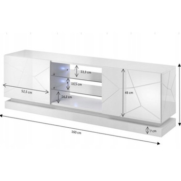 Plan technique du meuble TV blanc Clost avec dimensions 160 cm et cotes précises
