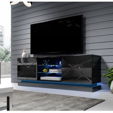 Meuble TV noir design 160 cm à LED Clost