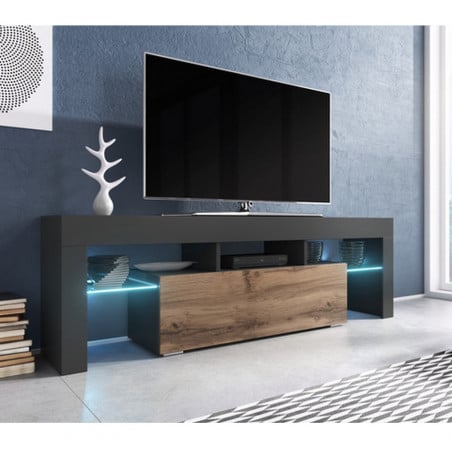 Meuble TV anthracite et bois design 138 cm à LED