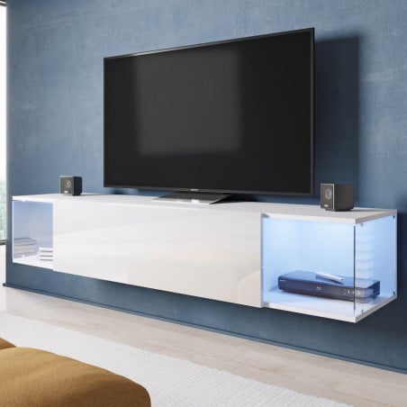 Meuble TV blanc design 160 cm à LED