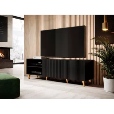 Meuble télé moderne 150 cm en MDF noir 2 niches Gustave