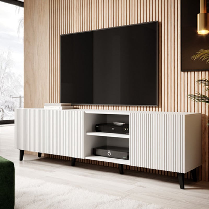 Meuble TV design blanc 200 cm Gustave
