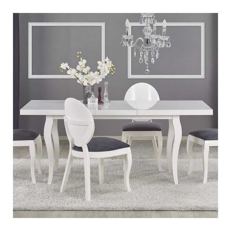 Table salle a manger baroque blanche avec rallonge Vilta