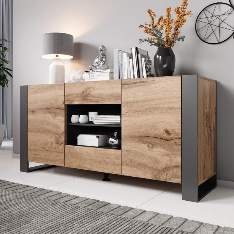 Buffet style chêne et anthracite 164cm Yosh