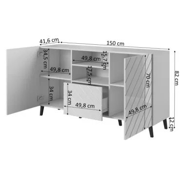 Commode moderne 150 cm en MDF blanc brillant Yaka - So Inside
