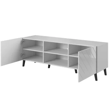 Meuble télé moderne 150 cm 2 portes en MDF blanc brillant Yaka