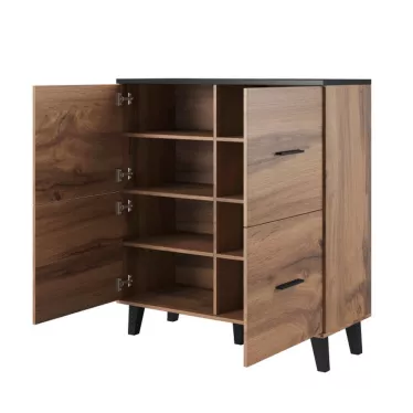 Buffet haut industriel noir mat chêne 110cm Colin 4 portes - So Inside