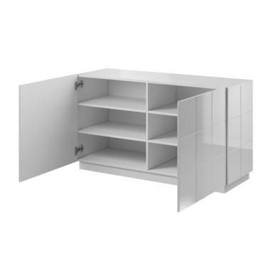 Étagères de rangement intérieures du buffet contemporain laqué blanc brillant