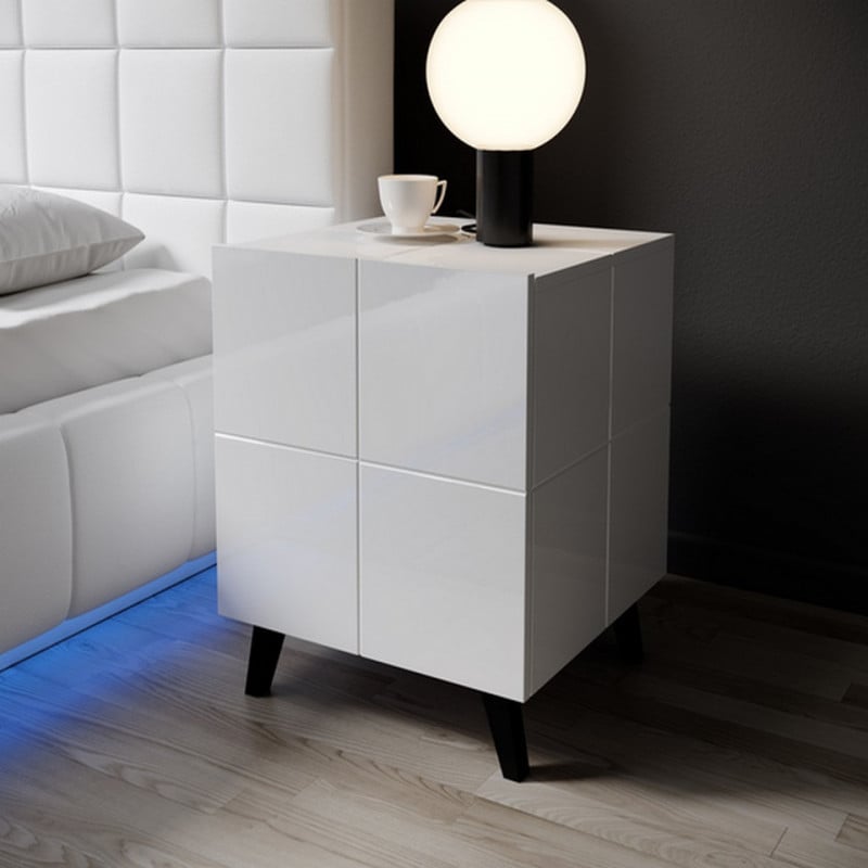 Ensemble de 2 tables de nuit design LED 1 tiroir blanc brillant Flow