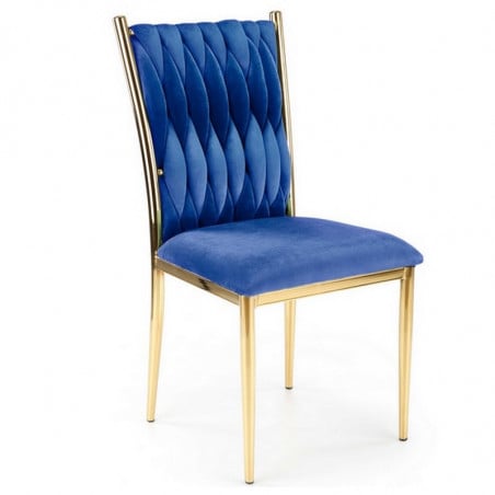 Chaise de salle à manger en velours bleu avec dossier capitonné et pieds en métal doré CLYTIA
