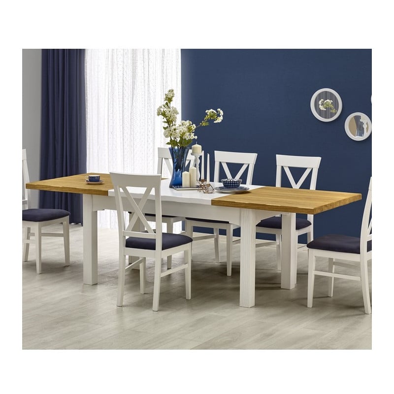 Table a manger blanche et bois extensible 160-250cm Donna