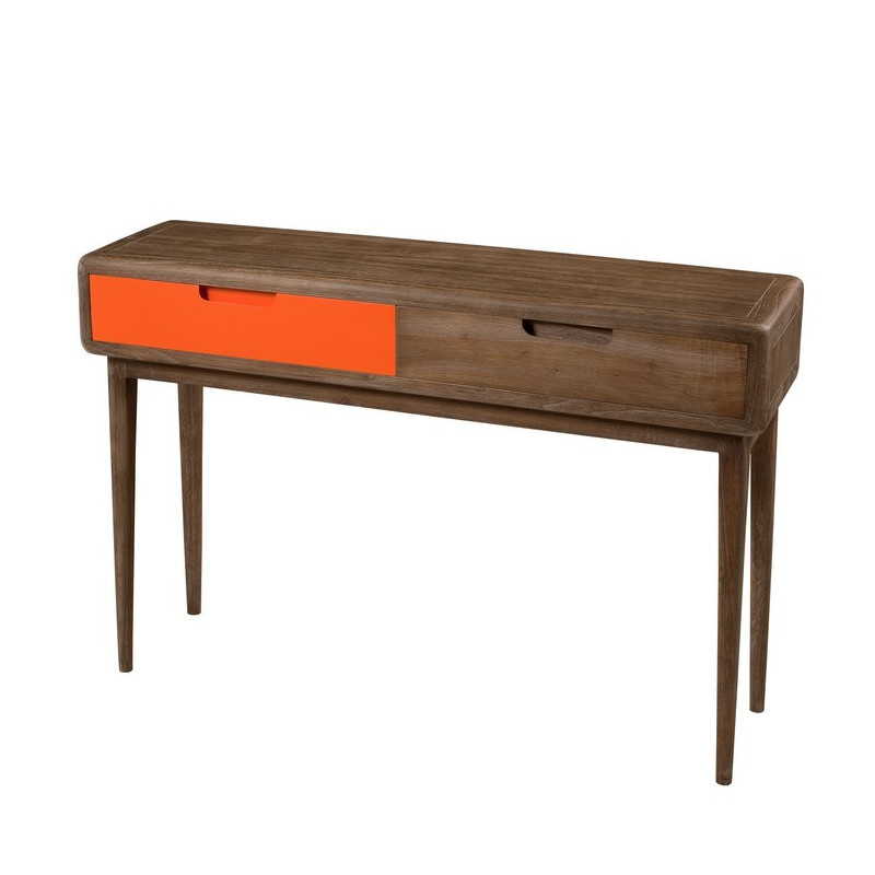Console 2 tiroirs bois et orange Mora