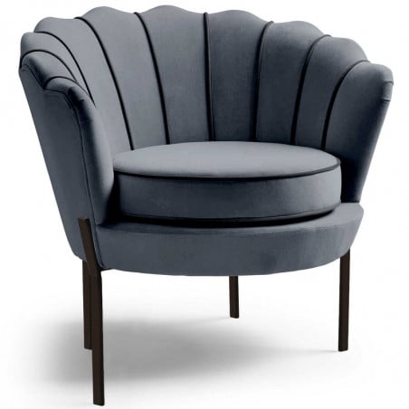 Fauteuil coquillage en velours gris avec pieds noirs en métal HOEL - Fauteuils - So Inside