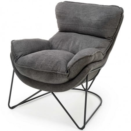 Fauteuil lounge en tissu gris avec piètement en métal noir GREGOR - Fauteuils - So Inside