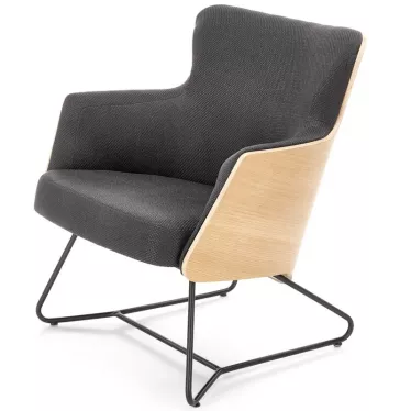 Fauteuil en tissu gris avec dossier aspect chêne naturel EREL