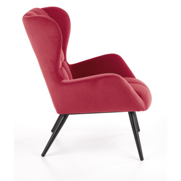 Fauteuil contemporain GLASGOW en velours rouge, vue de profil