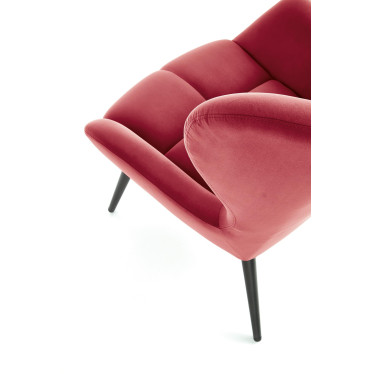Vue latérale plongeante du fauteuil contemporain Glasgow en velours rouge bordeaux
