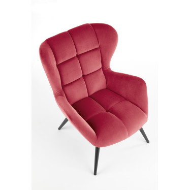 Fauteuil contemporain Glasgow en velours rouge bordeaux vu de trois-quarts