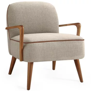 Fauteuil lounge en tissu beige avec pieds en bois de noyer GAEL