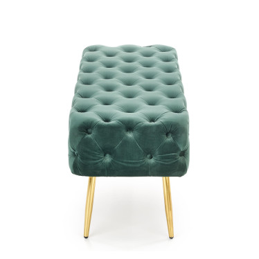 Banc capitonné en velours vert avec pieds dorés en métal PAOLA