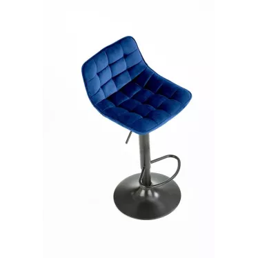 Tabouret de bar contemporain en velours bleu marine avec dossier