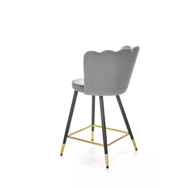 Tabouret de bar shabby en velours gris avec piètement noir et doré