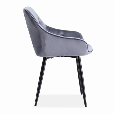 Chaise en velours gris capitonné avec pieds en métal noir Gordon