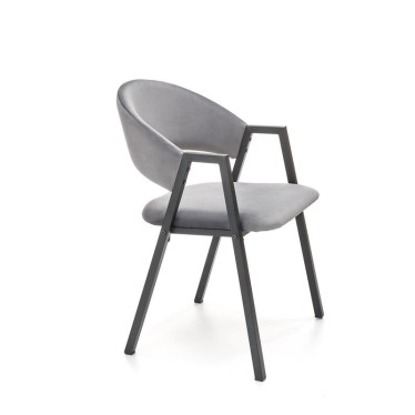 Chaise design moderne en métal noir, revêtement velours gris Brokem