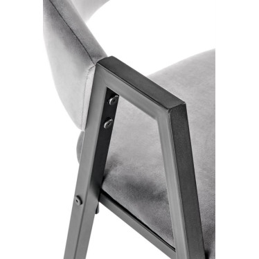 Chaise design moderne en métal noir, revêtement velours gris Brokem