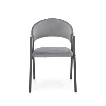 Chaise design moderne en métal noir, revêtement velours gris Brokem