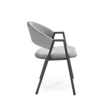 Chaise design moderne en métal noir, revêtement velours gris Brokem