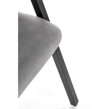 Chaise design moderne en métal noir, revêtement velours gris Brokem