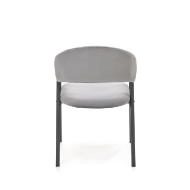 Chaise design moderne en métal noir, revêtement velours gris Brokem