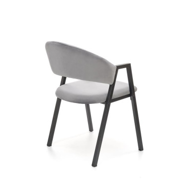 Chaise design moderne en métal noir, revêtement velours gris Brokem