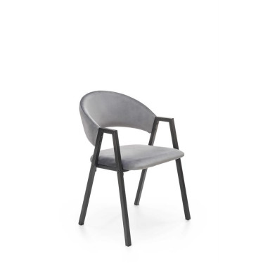Chaise design moderne en métal noir, revêtement velours gris Brokem