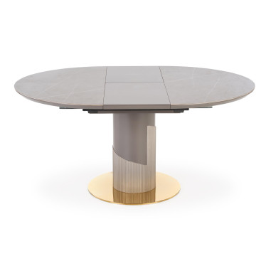 Table de repas ronde RAM extensible grise avec socle circulaire doré brillant