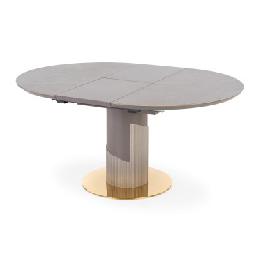 Table RAM ouverte avec rallonge centrale grise et base métallique dorée