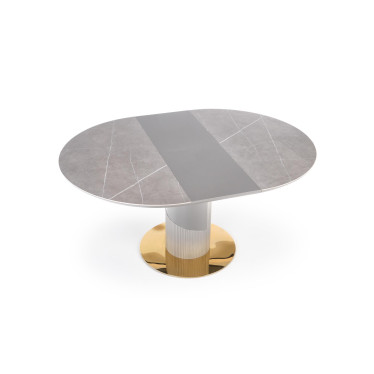 Table ronde RAM 120-160 cm aspect marbre gris sur pied colonne moderne