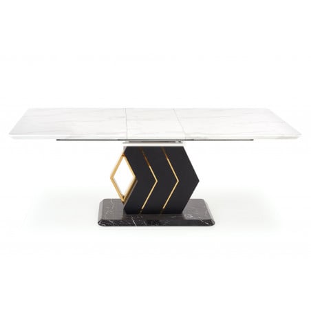 Table extensible avec plateau aspect marbre blanc et pied central noir et doré WHALE - Table a manger marbre - So Inside