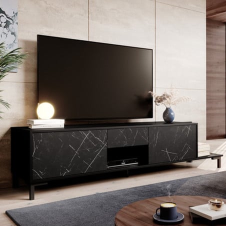 Meuble TV design effet marbre noir 195cm Ketla