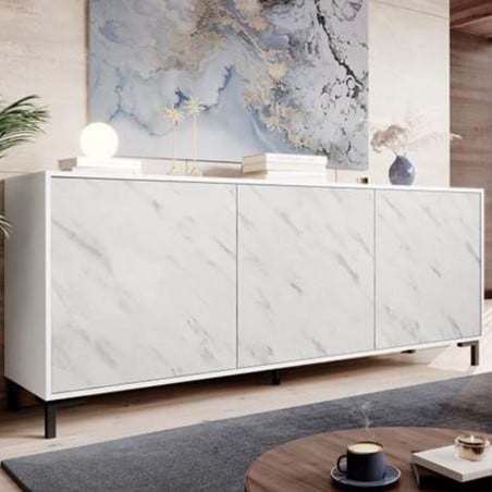 Buffet design effet marbre blanc 200cm Ketla