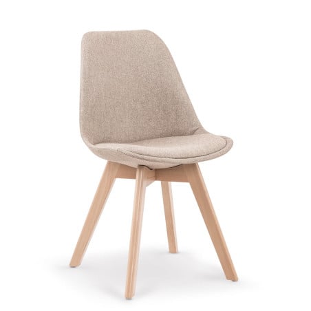 Chaise confort bois massif et tissu beige Bertil