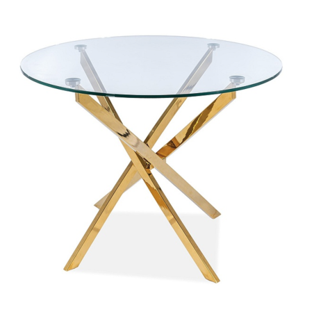 Table design ronde verre et métal doré 90 cm