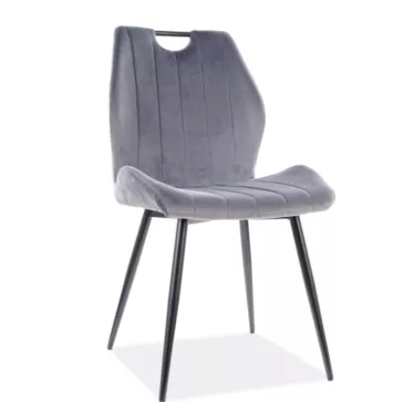 Chaise design pieds métal noir revêtement velours gris strié