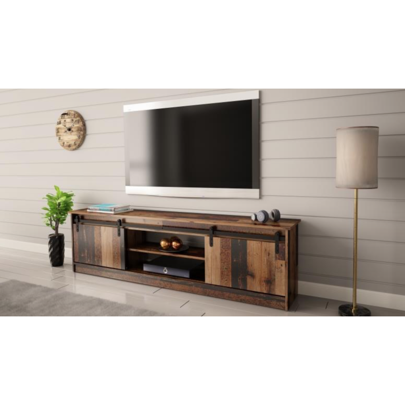 Meuble TV design couleur bois vieilli 200 cm Hexa