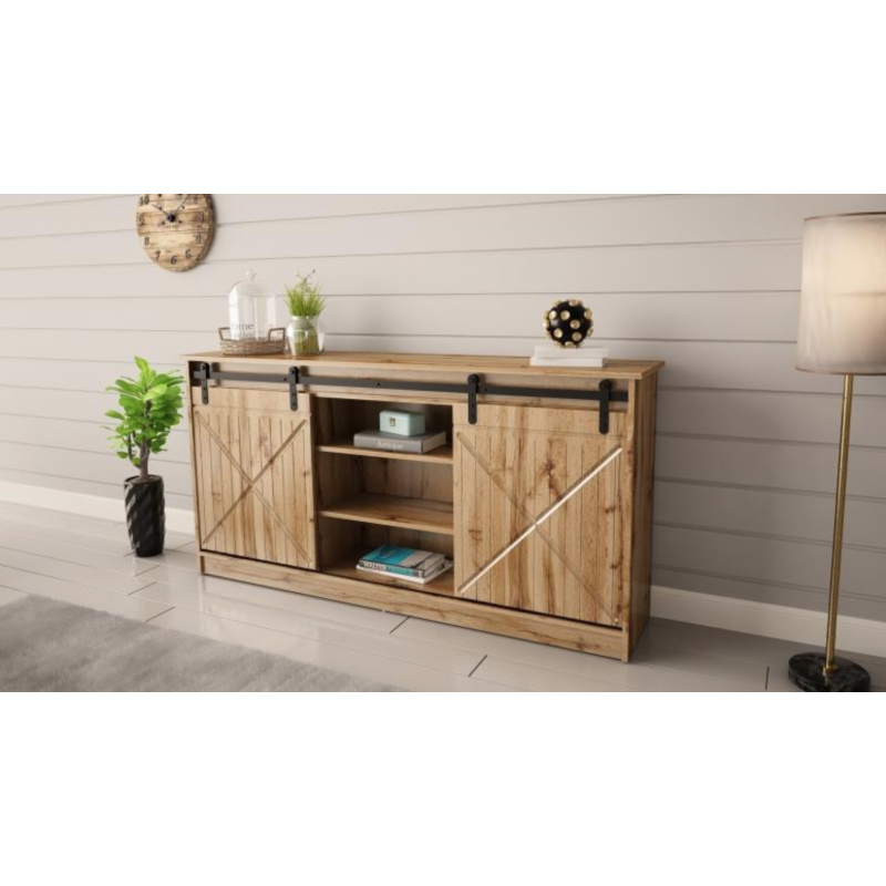 Buffet design chêne wotan 160 cm porte coulissantes Hexa