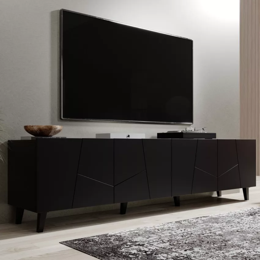 Meuble TV design noir mat 200 cm Fuji