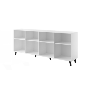 Structure intérieure et nombreuses niches de rangement du grand buffet blanc Tempo