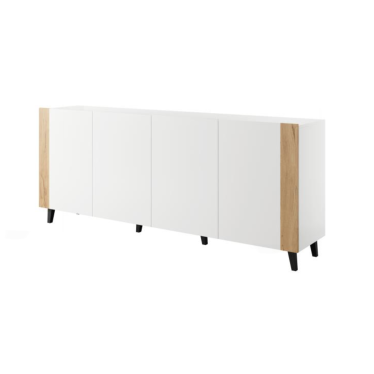 Enfilade contemporaine 200 cm Tempo blanche avec contours aspect bois naturel
